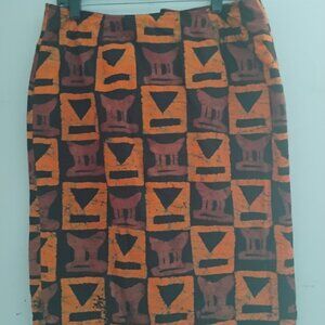 Vintage Batik Adinkra Wisdom Skirt, Brown and Orange